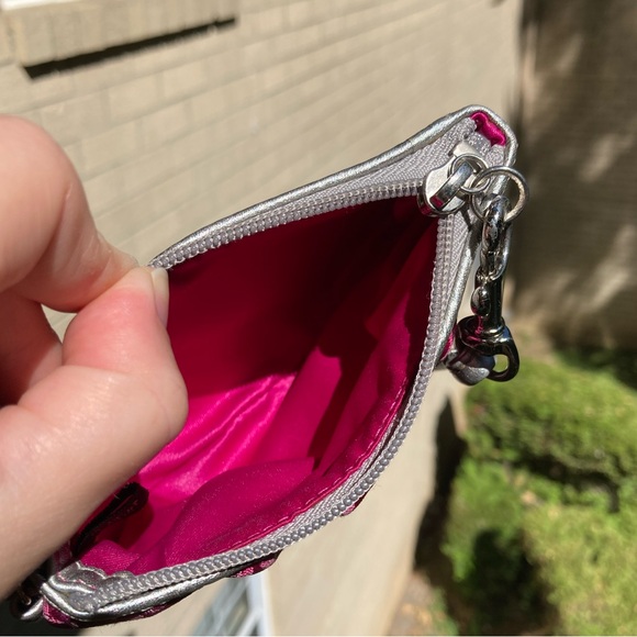 Coach Pink Optic Glitter Sparkle Signature C Print Pleated Wristlet Mini Bag - Picture 10 of 17